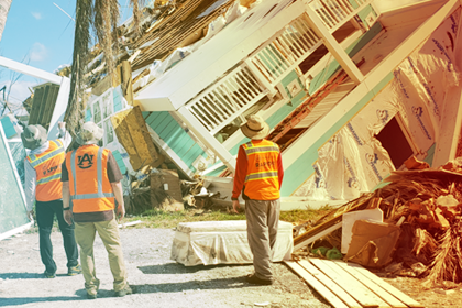 Engineers from the Structural Extreme Events through Reconnaissance research group inspected buildings damaged after the hurricane to capture how failures happened. (photo credit: Justin Marshall)