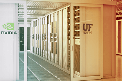 Artist's rendering of University of Florida's new AI supercomputer based on NVIDIA DGX SuperPOD architecture.