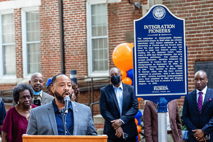 Attendees at the ceremony to dedicate a historical marker honoring the integration pioneers who led the charge to desegregate UF.