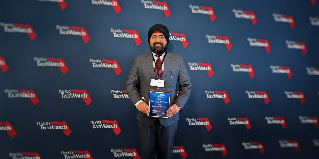 Amanpreet Kapoor, Ph.D. accepts the 2025 Florida Government Productivity Award