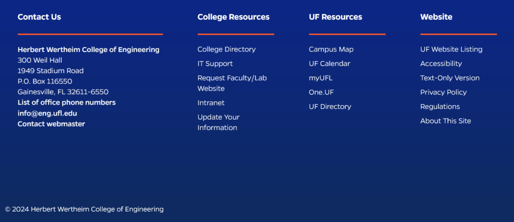Screenshot of footer widgets in Mercury showing the contact footer widget and columns 1,2, and 3 and the copyright widget