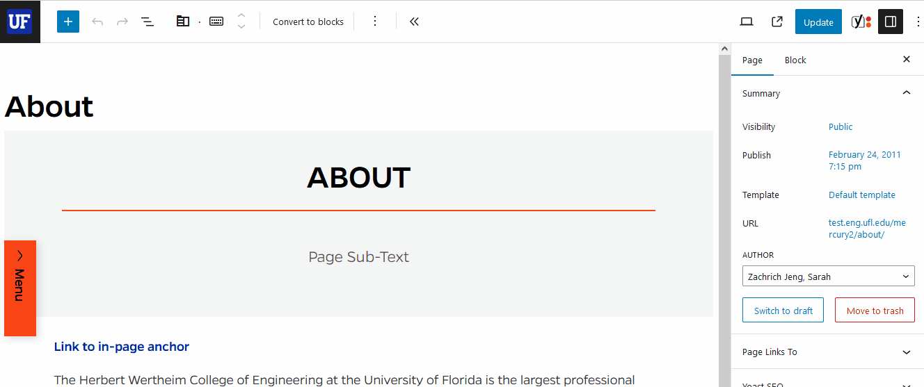 Animation showing selection of page template