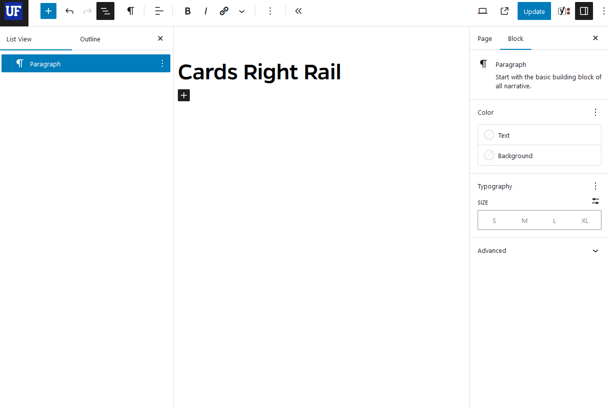 Add a cards right rail block and view properties of the innerblocks