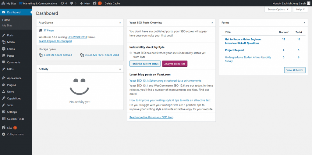 Screenshot of the WordPress dashboard