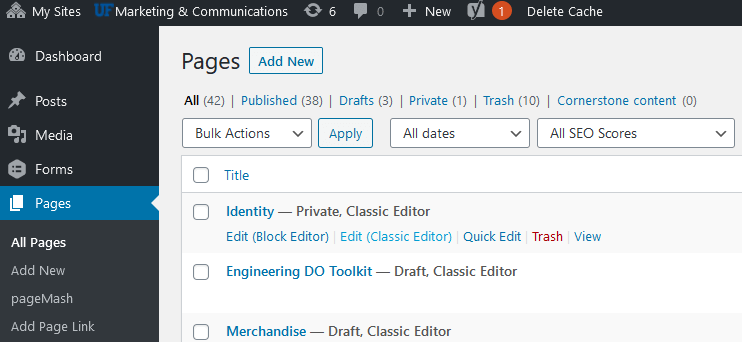Screenshot of Editor selection options