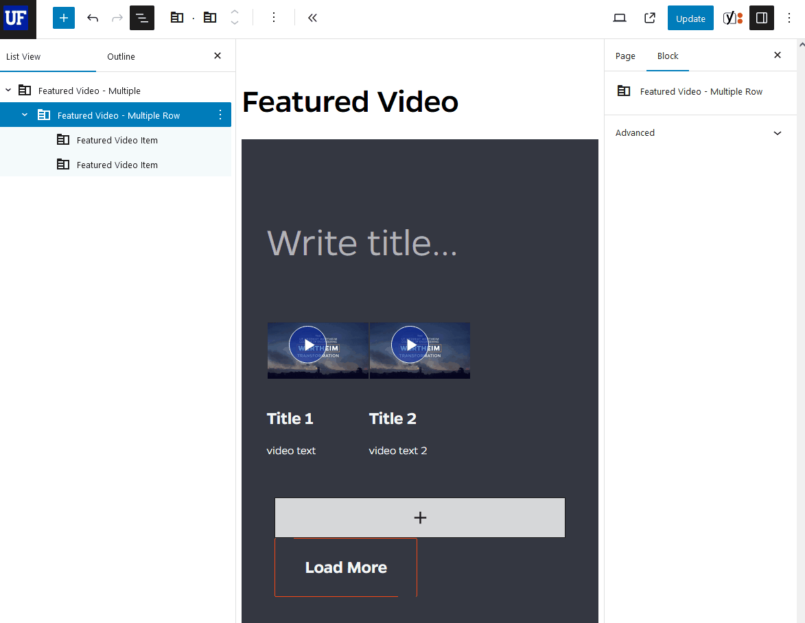 How to add additional rows to the Mercury video gallery that will display when a user clicks the "Load More" button