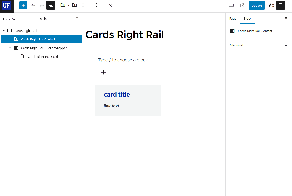 How to add content to the main area of Cards Right Rail, and edit and add cards