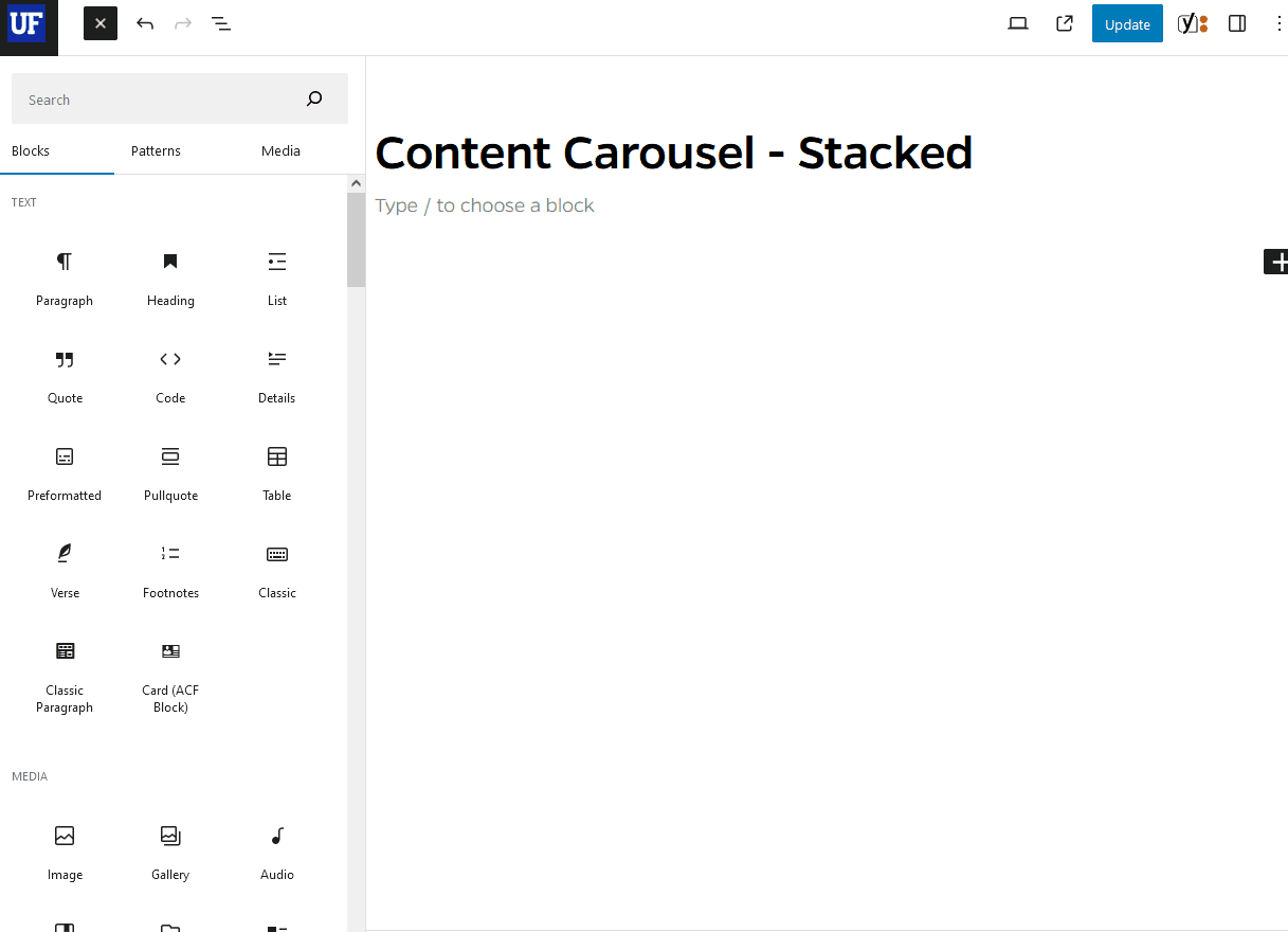 How to insert the Content Carousel - Stack block