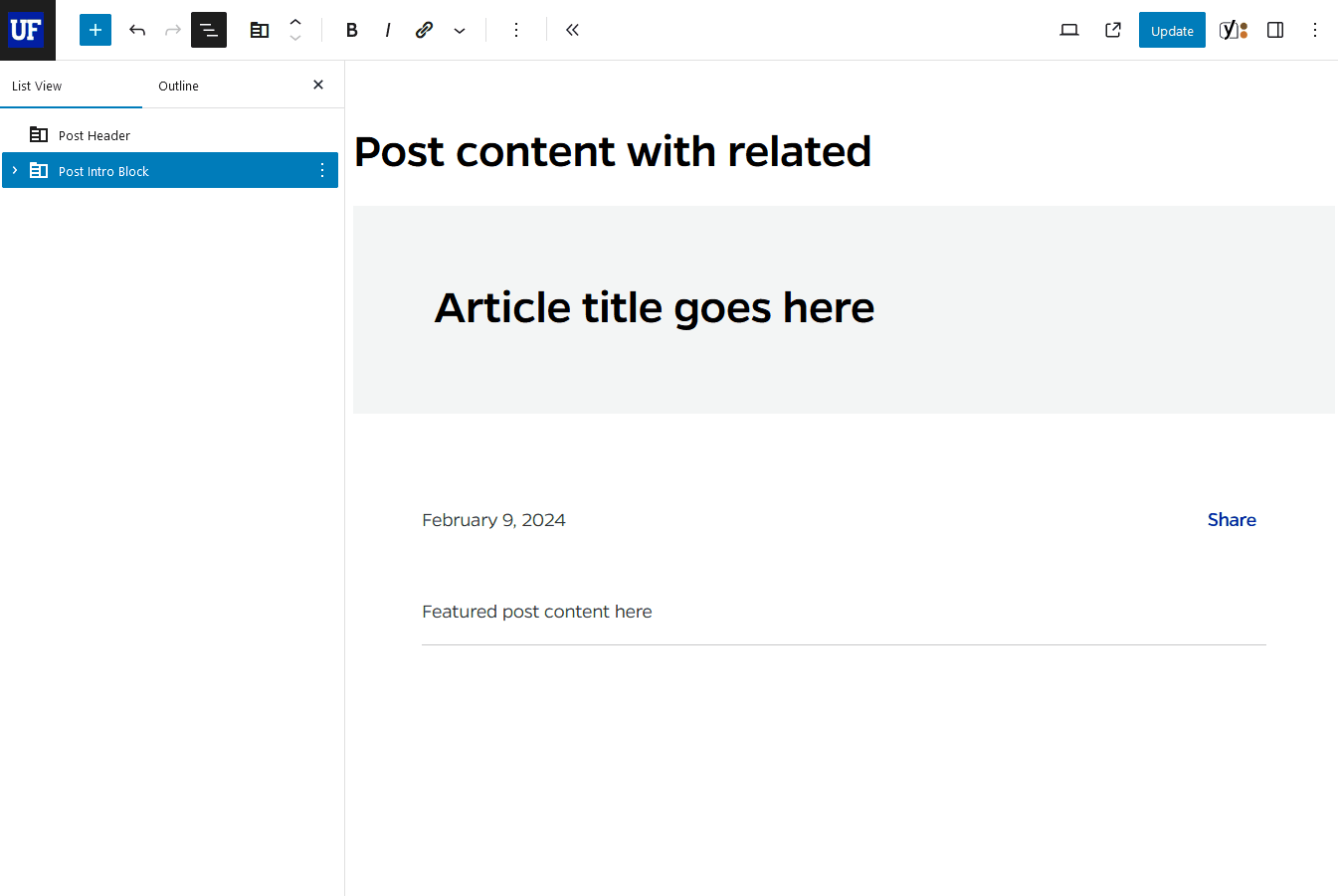 How to insert a Post Content With Related block in Mercury