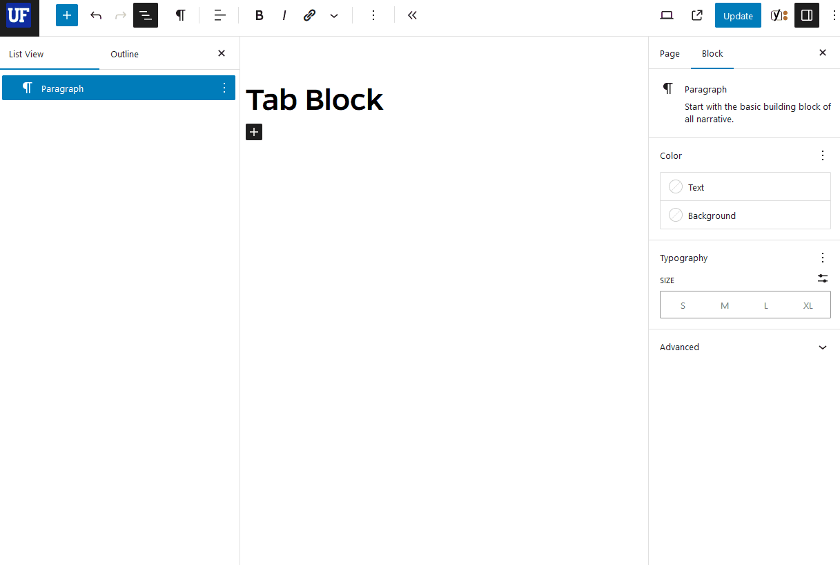 How to insert a tab block