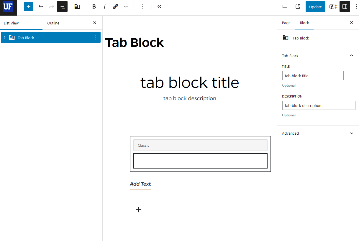 How to enter information in the nested tab item