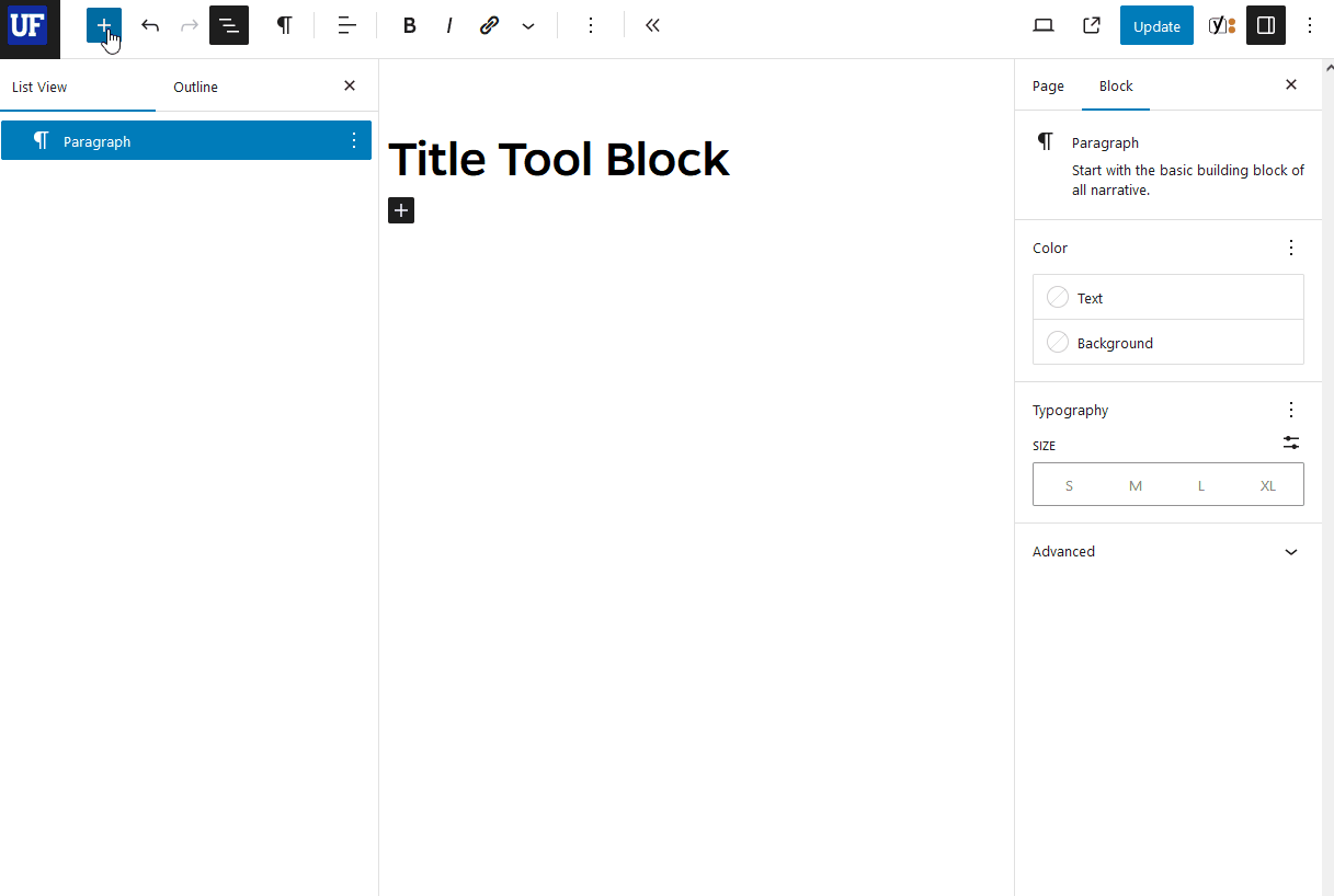 How to insert a title tool block