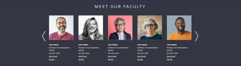 Faculty Carousel block in Mercury