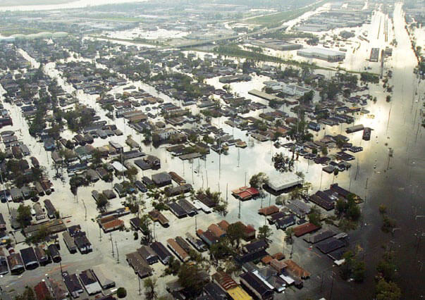 Aerial view of New Orleans after Hurricane Katrina in 2005