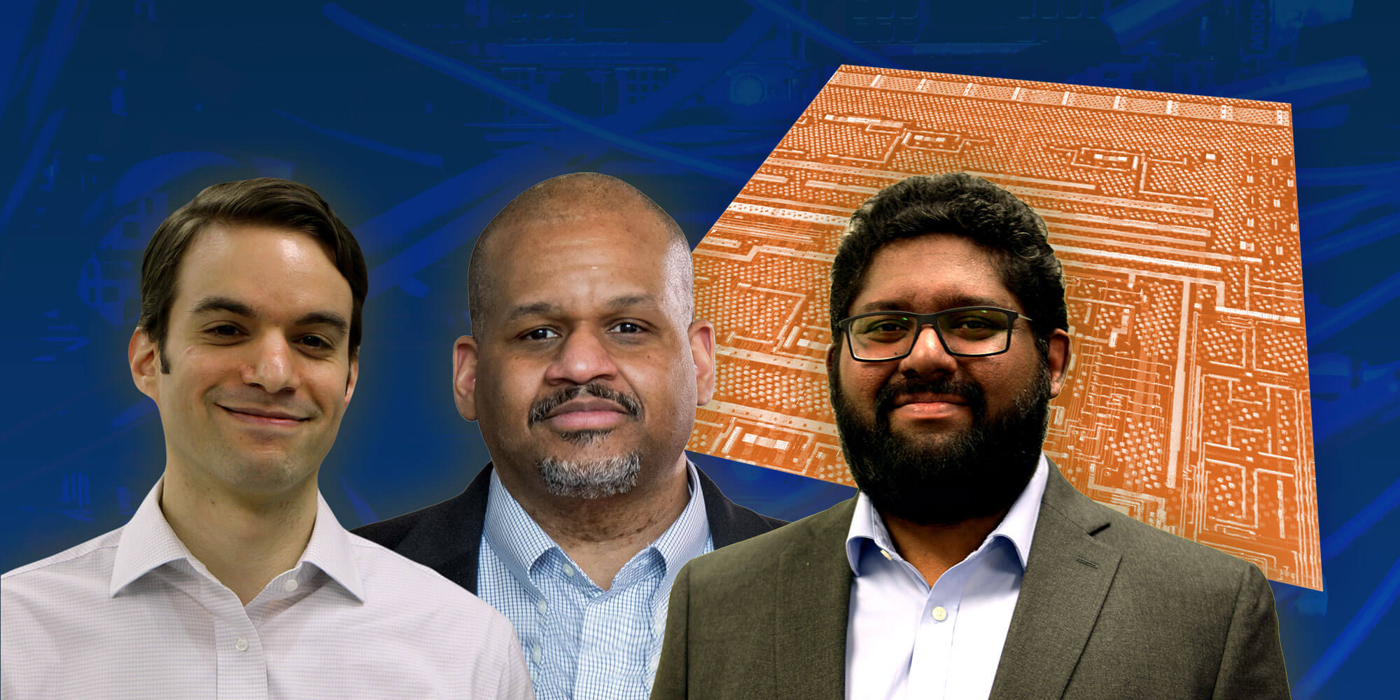 From left: Domenic Forte, Ph.D., Steven A. Yatauro Fellow and associate professor in the Department of Electrical and Computer Engineering; Damon Woodard, Ph.D., director of the Florida Institute for National Security and associate professor in the Department of Electrical and Computer Engineering; and Ronald Wilson, Ph.D., post-doctoral researcher in Electrical and Computer Engineering