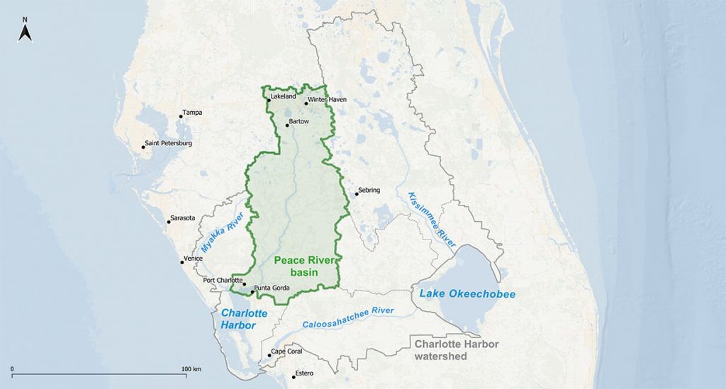 Map showing the Charlotte Harbor watershed