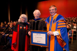 Dean Cammy Abernathy, Jim Allchin and UF President Kent Fuchs