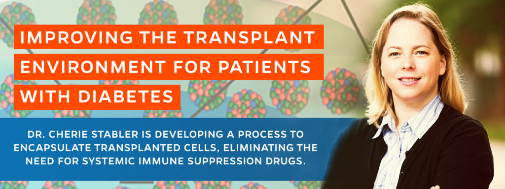 Dr. Stabler and her team seek to develop a device that prevents rejection by the host and helps support the cellular transplant via a multi-pronged approach.