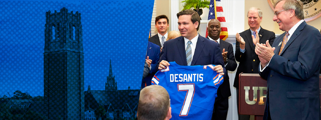 Governor Desantis holding #7 jersey with President Fuchs