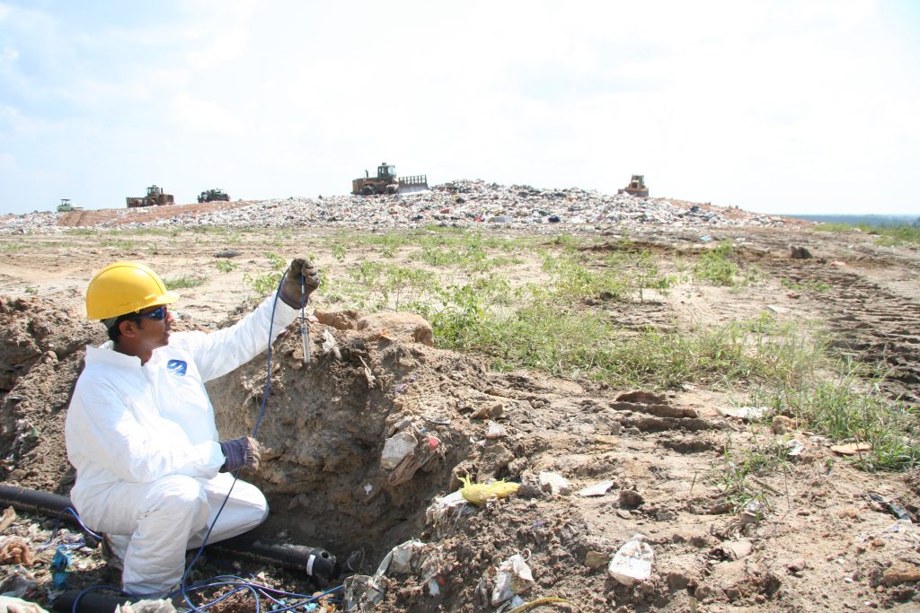 ESSIE graduate students, such as the student shown here, build their research programs around solid waste and landfill-related questions posed by scientific, regulatory and industrial professionals.