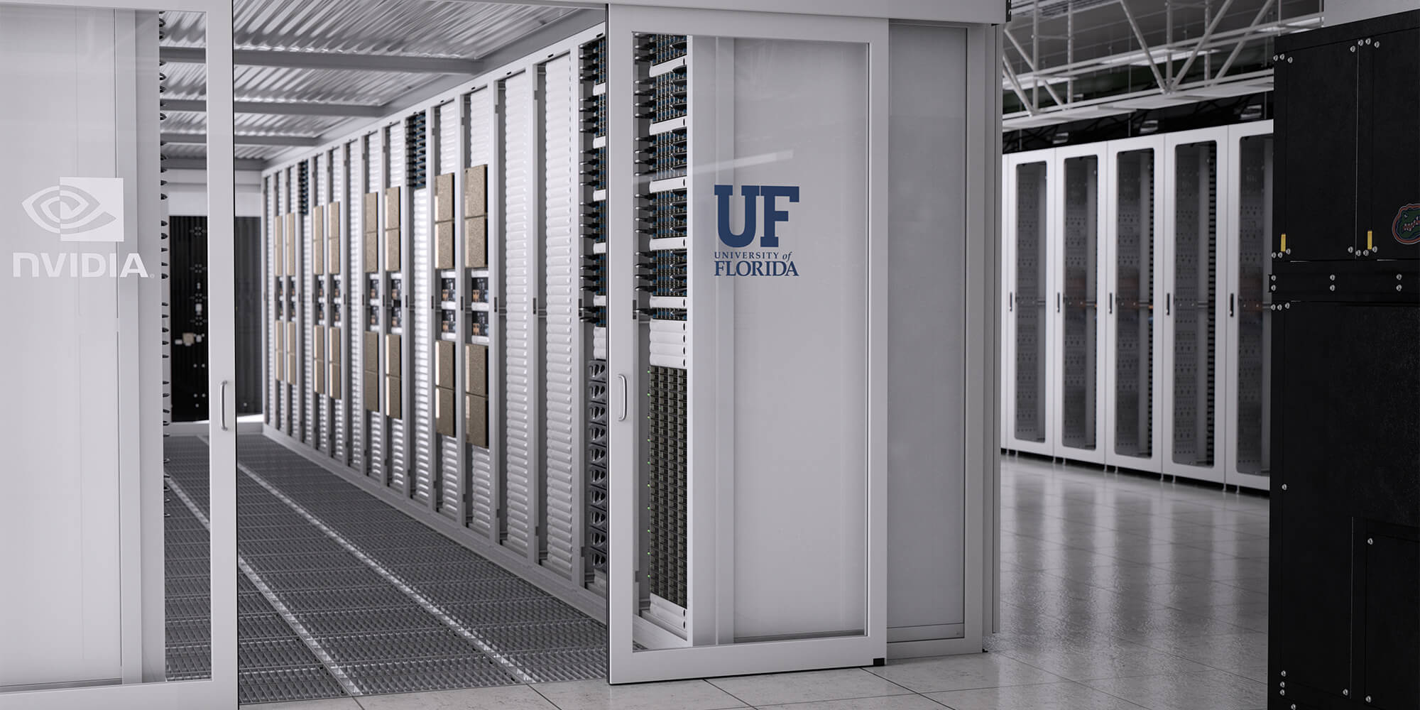 Artist's rendering of University of Florida's new AI supercomputer based on NVIDIA DGX SuperPOD architecture.