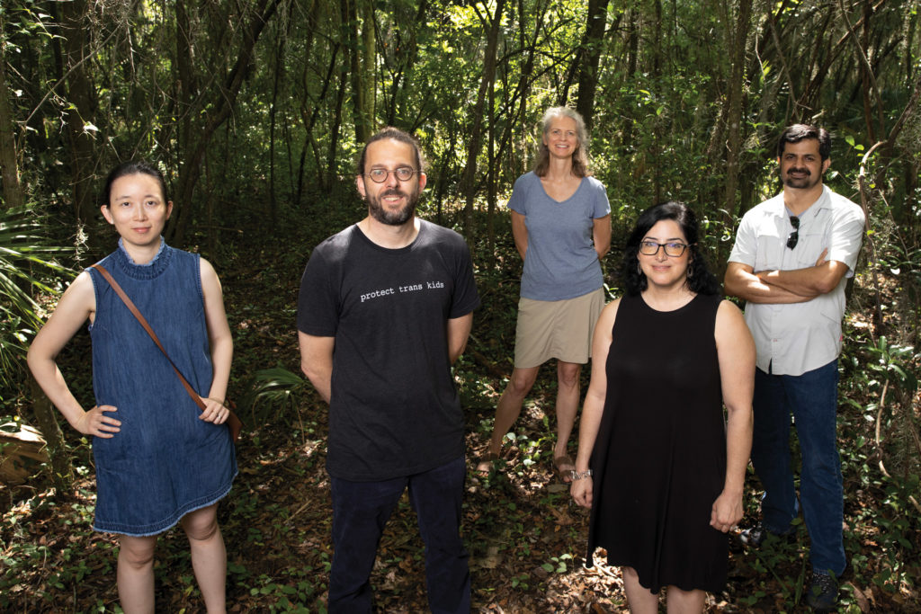 From left: Daisy Wang, Ethan White, Stephanie Bohlman, Alina Zare and Aditya Singh, who are working together on analyzing forest-level data.