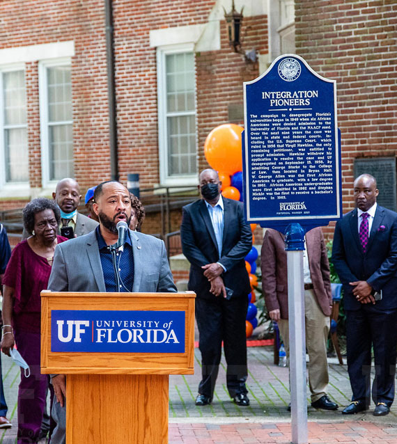 Attendees at the ceremony to dedicate a historical marker honoring the integration pioneers who led the charge to desegregate UF.