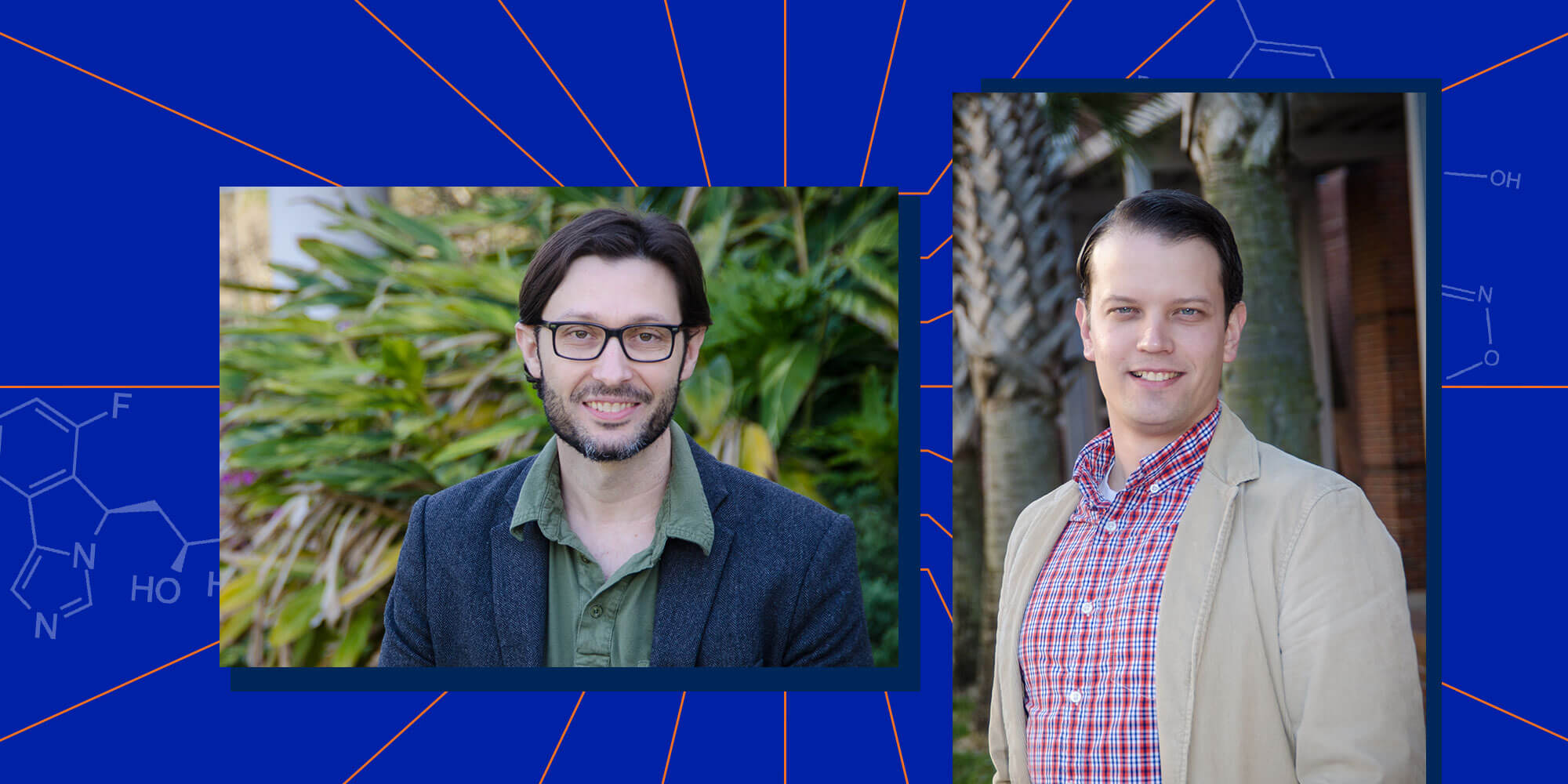 From left: Ben Keselowsky, Ph.D., professor, J. Crayton Pruitt Family Department of Biomedical Engineering; and Greg Hudalla, Ph.D., associate professor, J. Crayton Pruitt Family Department of Biomedical Engineering