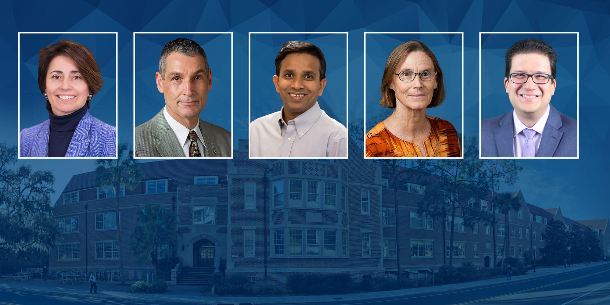 Lily Elefteriadou, Ph.D., Professor, ESSIE; Gerrit Hoogenboom, Ph.D., professor, ABE; Prabhat Mishra, Ph.D., Professor, CISE; Cheryl Palm, Ph.D., professor emerita, ABE; Carlos M. Rinaldi-Ramos, Ph.D., Chair, CHE