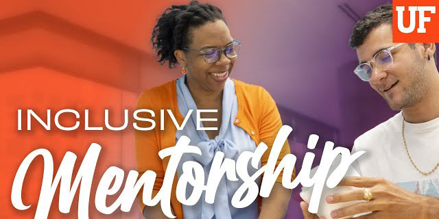 Jeremy Waisome, Ph.D., interacts with a student with the words "Inclusive Mentorship" superimposed over the photo.