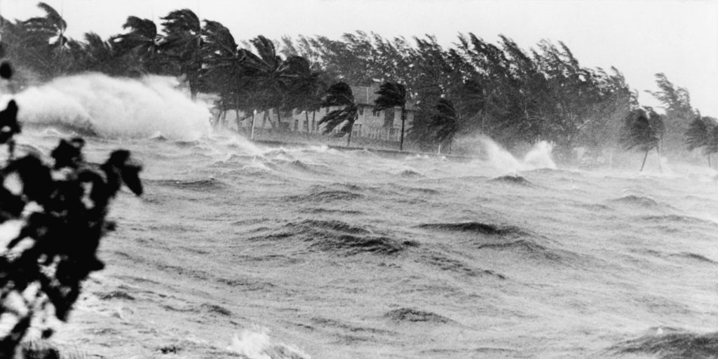 A hurricane batters the coastline in Florida.