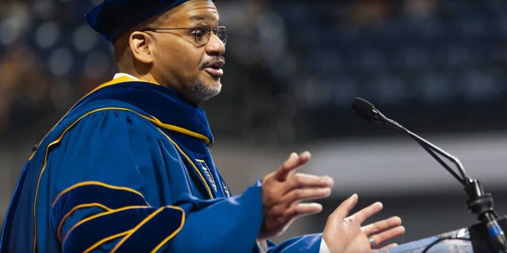Dampn Woodard, Ph.D., gives the commencement address for summer 2023.