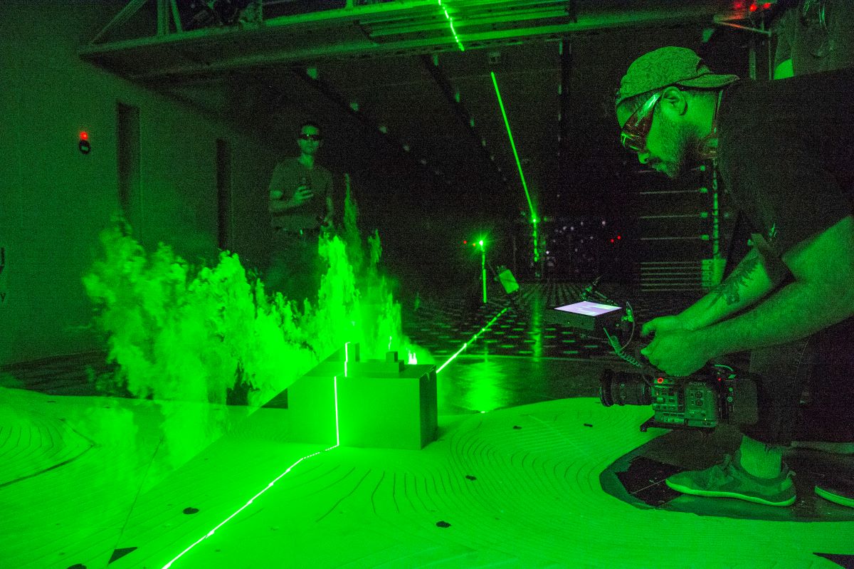 NIST filmed UF's wind-tunnel test as part of their Hurricane Maria investigation.