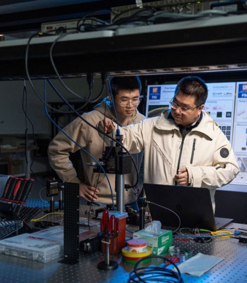 UF ECE graduate students Tongyao Wu and Quian Cai working in the lab.