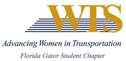Logo for WTS that says "Advancing Women in Transportation Florida Gator Student Chapter"