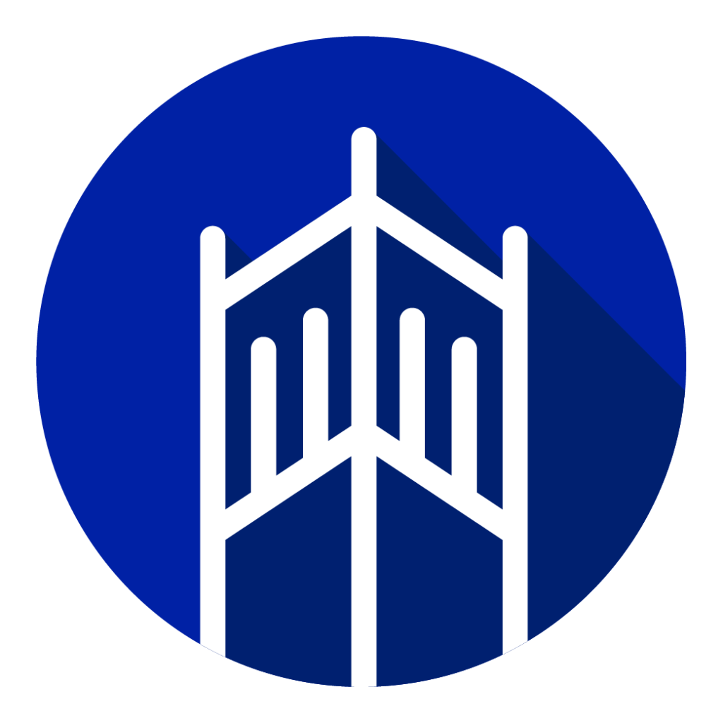 Blue icon representing Excellence, showing a stylized graphic of Century Tower at UF